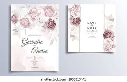  Beautiful floral frame wedding invitation card template Premium Vector