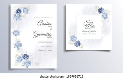Beautiful floral frame wedding invitation card template Premium Vector