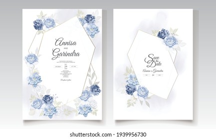 Beautiful floral frame wedding invitation card template Premium Vector