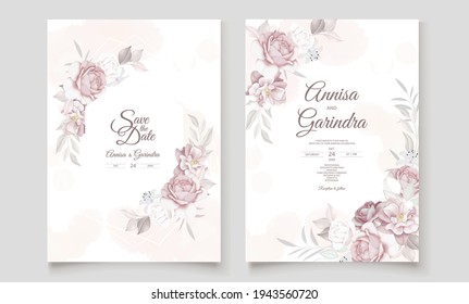  Beautiful floral frame wedding invitation card template Premium Vector