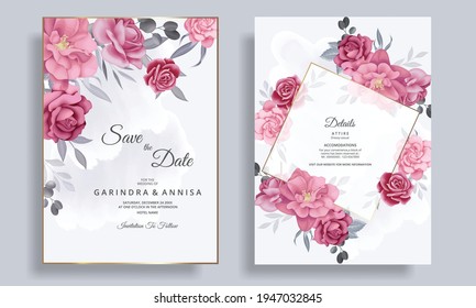 Beautiful floral frame wedding invitation card templates, Premium Vector