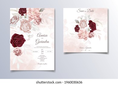 Beautiful floral frame wedding invitation card template Premium Vector