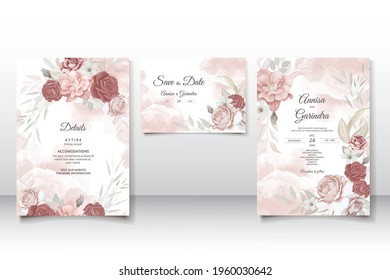 Beautiful floral frame wedding invitation card template Premium Vector
