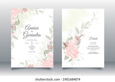  Beautiful floral frame wedding invitation card template Premium Vector
