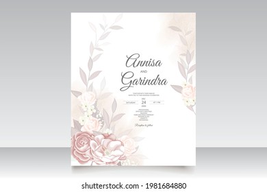  Beautiful floral frame wedding invitation card template Premium Vector