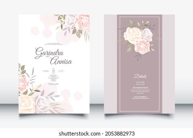 Beautiful floral frame wedding invitation card template Premium Vector