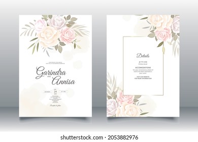 Beautiful floral frame wedding invitation card template Premium Vector