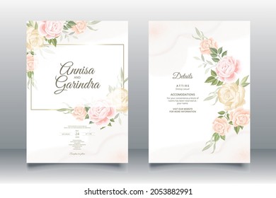 Beautiful floral frame wedding invitation card template Premium Vector