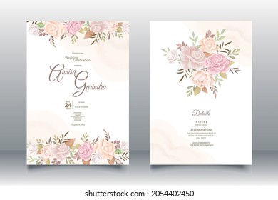 Beautiful floral frame wedding invitation card template Premium Vector