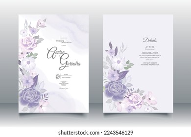  Beautiful floral frame wedding invitation card template Premium Vector