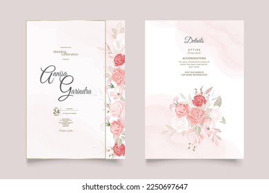 Beautiful floral frame wedding invitation card template Premium Vector