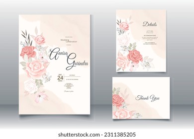 Beautiful floral frame wedding invitation card template Premium Vector