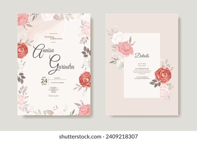 Hermoso marco floral plantilla de tarjeta de invitación a boda Premium Vector