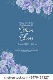Beautiful floral frame wedding invitation card template.