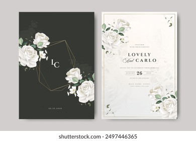 beautiful floral frame wedding invitation card with roses flowers design	