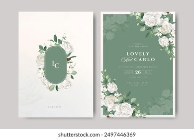 beautiful floral frame wedding invitation card with roses flowers design	