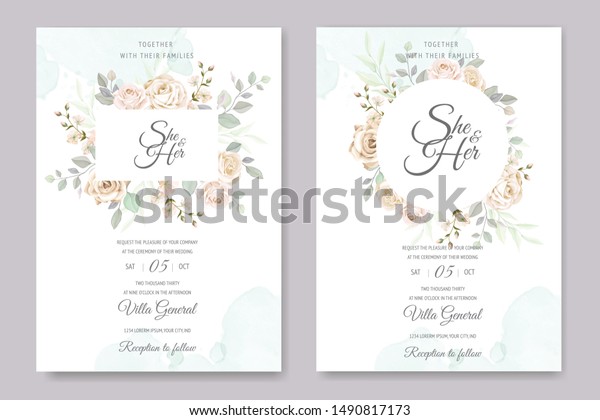 Beautiful Floral Frame Wedding Invitation Card Stock Vector