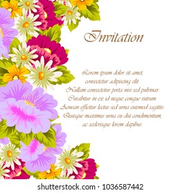 Beautiful floral frame for your designs, greeting cards, invitations for wedding, birthday, party, Valentine's day. Vector illustration