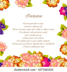 Beautiful floral frame. For your printed products design. Postcards, greeting cards and invitations for birthday, wedding, Valentine's day, party. Vector illustration.