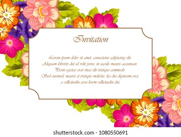 Beautiful floral frame. For your printed products design. Postcards, greeting cards and invitations for birthday, wedding, Valentine's day, party. Vector illustration.