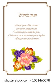 Beautiful floral frame. For your printed products design. Postcards, greeting cards and invitations for birthday, wedding, Valentine's day, party. Vector illustration.