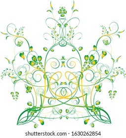 beautiful floral in full green and yellow with a white background