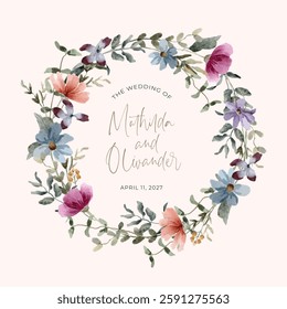 beautiful floral garden watercolor wreath