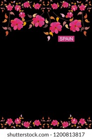 Beautiful floral garlands on a black background. Template for banner in vector. Spanish motives.