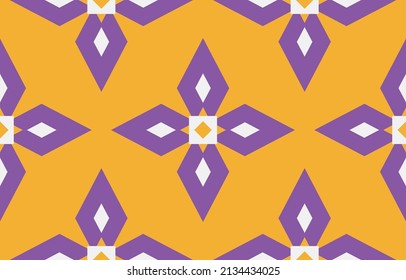 Beautiful floral geometric art. Seamless purple floral pattern in the orange background, folk embroidery, cute style.ethnic geometric art ornament print. Design for carpet, wallpaper, clothing.