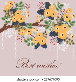 Beautiful floral greeting card template (vector background)