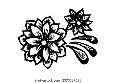 Beautiful floral hand drawing with shades isolated on white background - vector illustration