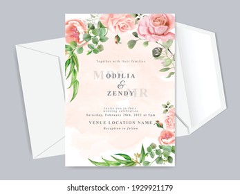 beautiful floral hand drawn wedding invitation card template