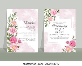 Beautiful floral hand drawn wedding invitation card template