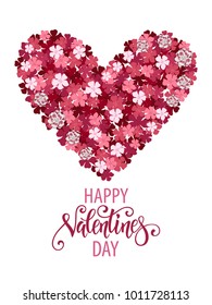 Beautiful floral heart with lettering. Valentine card. Vector illustration EPS10.