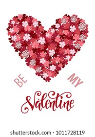 Beautiful floral heart with lettering. Valentine card. Vector illustration EPS10.