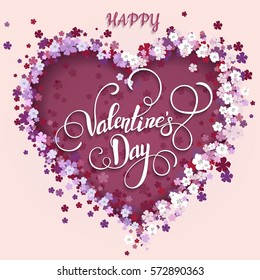 Beautiful floral heart with lettering. Valentine card. Vector illustration EPS10.