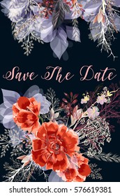 Beautiful floral illustration with red poppy flowers and field leafs in vintage style