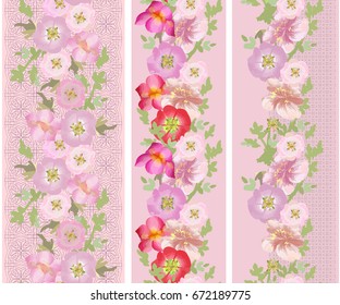Beautiful floral  lace vertical seamless pattern. Vector set of 3. Use for embroidery, braid, tape, ribbon .