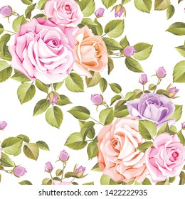 beautiful floral and leaves seamless pattern