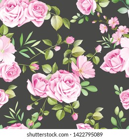 beautiful floral and leaves seamless pattern