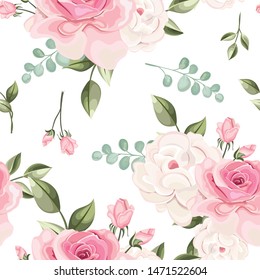 beautiful floral and leaves seamless pattern