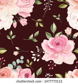 beautiful floral and leaves seamless pattern