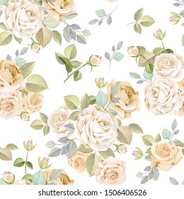 beautiful floral and leaves seamless pattern