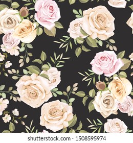 beautiful floral and leaves seamless pattern