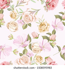 beautiful floral and leaves seamless pattern