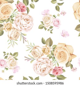 beautiful floral and leaves seamless pattern