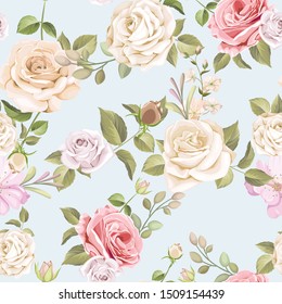 beautiful floral and leaves seamless pattern