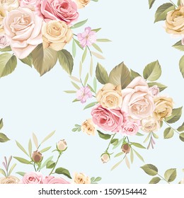 beautiful floral and leaves seamless pattern