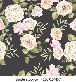 beautiful floral and leaves seamless pattern