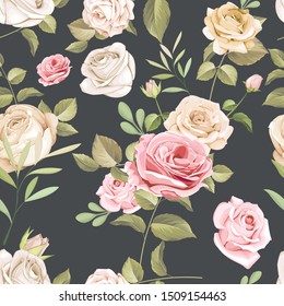 beautiful floral and leaves seamless pattern